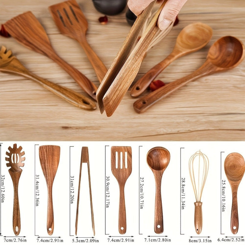 TerraChef – Luxurious Wooden Kitchen Utensil Set (7-Piece) for Stylish & Safe Cooking