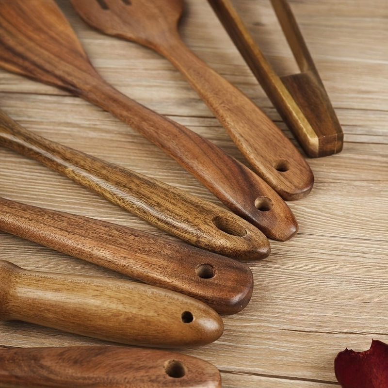 TerraChef – Luxurious Wooden Kitchen Utensil Set (7-Piece) for Stylish & Safe Cooking