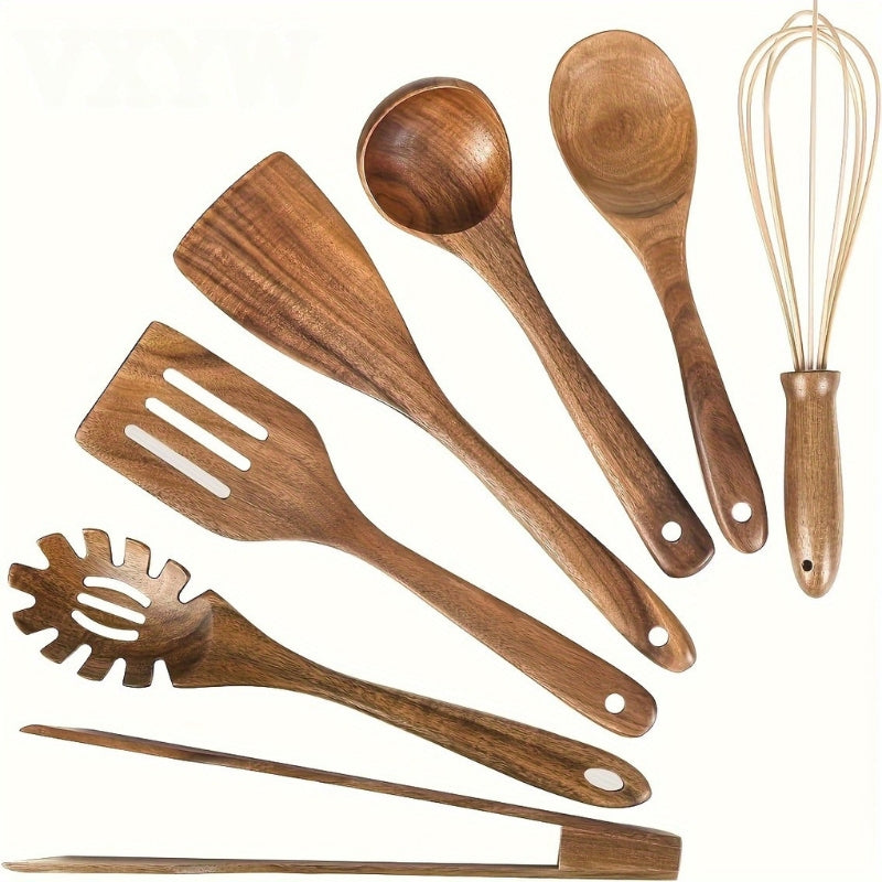 TerraChef – Luxurious Wooden Kitchen Utensil Set (7-Piece) for Stylish & Safe Cooking