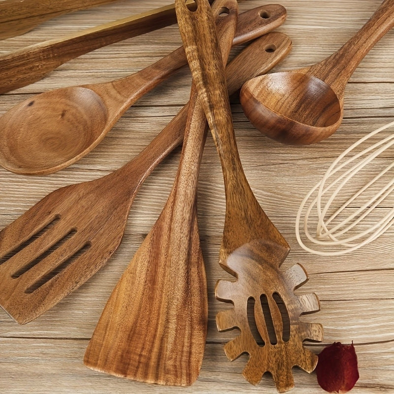 TerraChef – Luxurious Wooden Kitchen Utensil Set (7-Piece) for Stylish & Safe Cooking