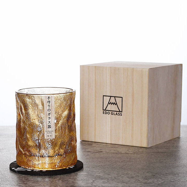 EdoGlacier – Handcrafted Edo Kiriko Whisky Glass in Luxurious Wooden Box