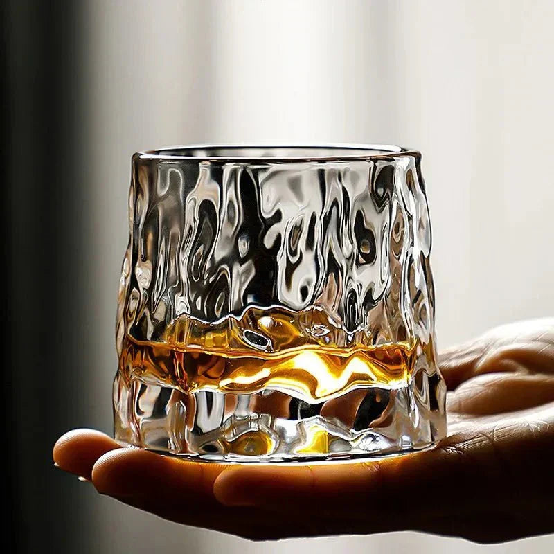 RippleGlaze – Textured Whisky Glass with Rotational Design for Elegant Drinking