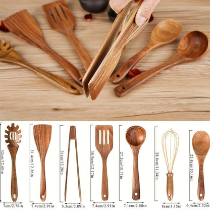 TerraChef – Luxurious Wooden Kitchen Utensil Set (7-Piece) for Stylish & Safe Cooking