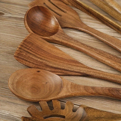 TerraChef – Luxurious Wooden Kitchen Utensil Set (7-Piece) for Stylish & Safe Cooking