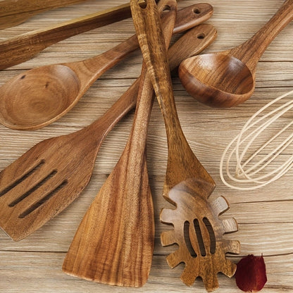 TerraChef – Luxurious Wooden Kitchen Utensil Set (7-Piece) for Stylish & Safe Cooking