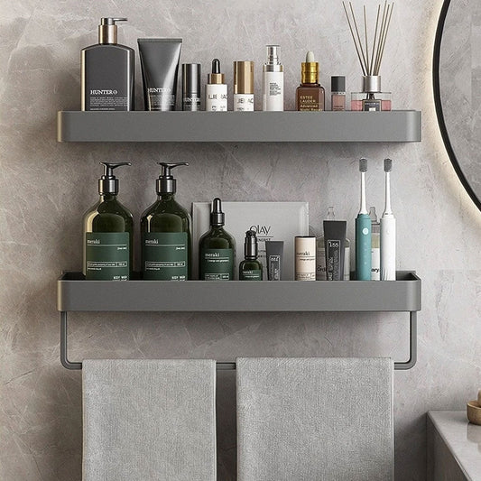 UrbanShelf – Modern Floating Bathroom Shelves with Adhesive Installation and Towel Holder