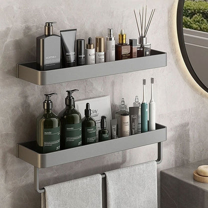 UrbanShelf – Modern Floating Bathroom Shelves with Adhesive Installation and Towel Holder