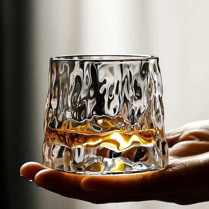 RippleGlaze – Textured Whisky Glass with Rotational Design for Elegant Drinking
